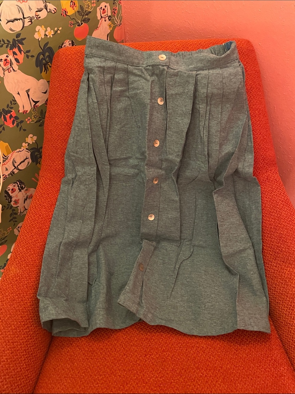 Pleated Button-Front Midi Skirt in Teal
